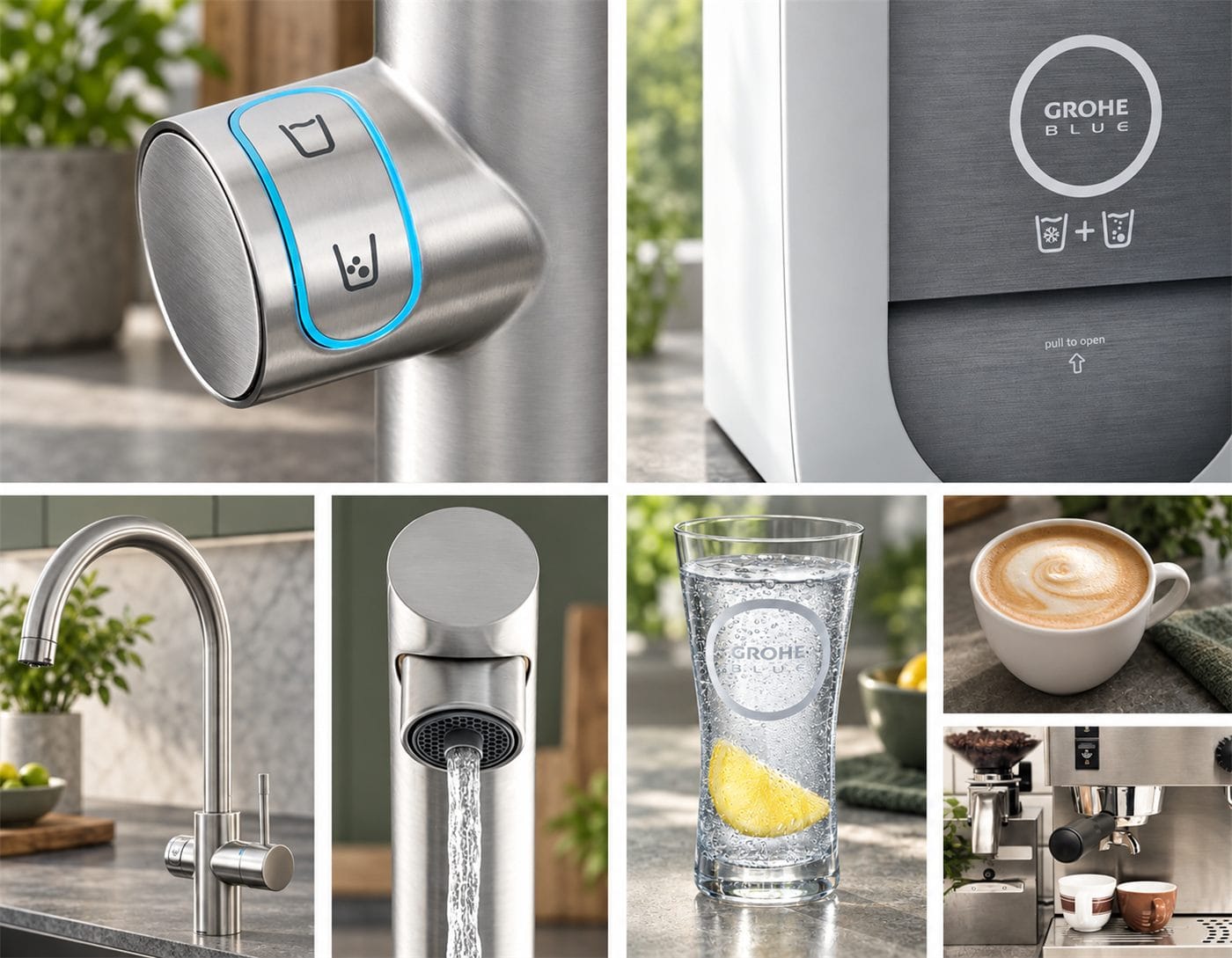 GROHE Blue Home benefits: filtered still, chilled and sparkling water from the kitchen tap