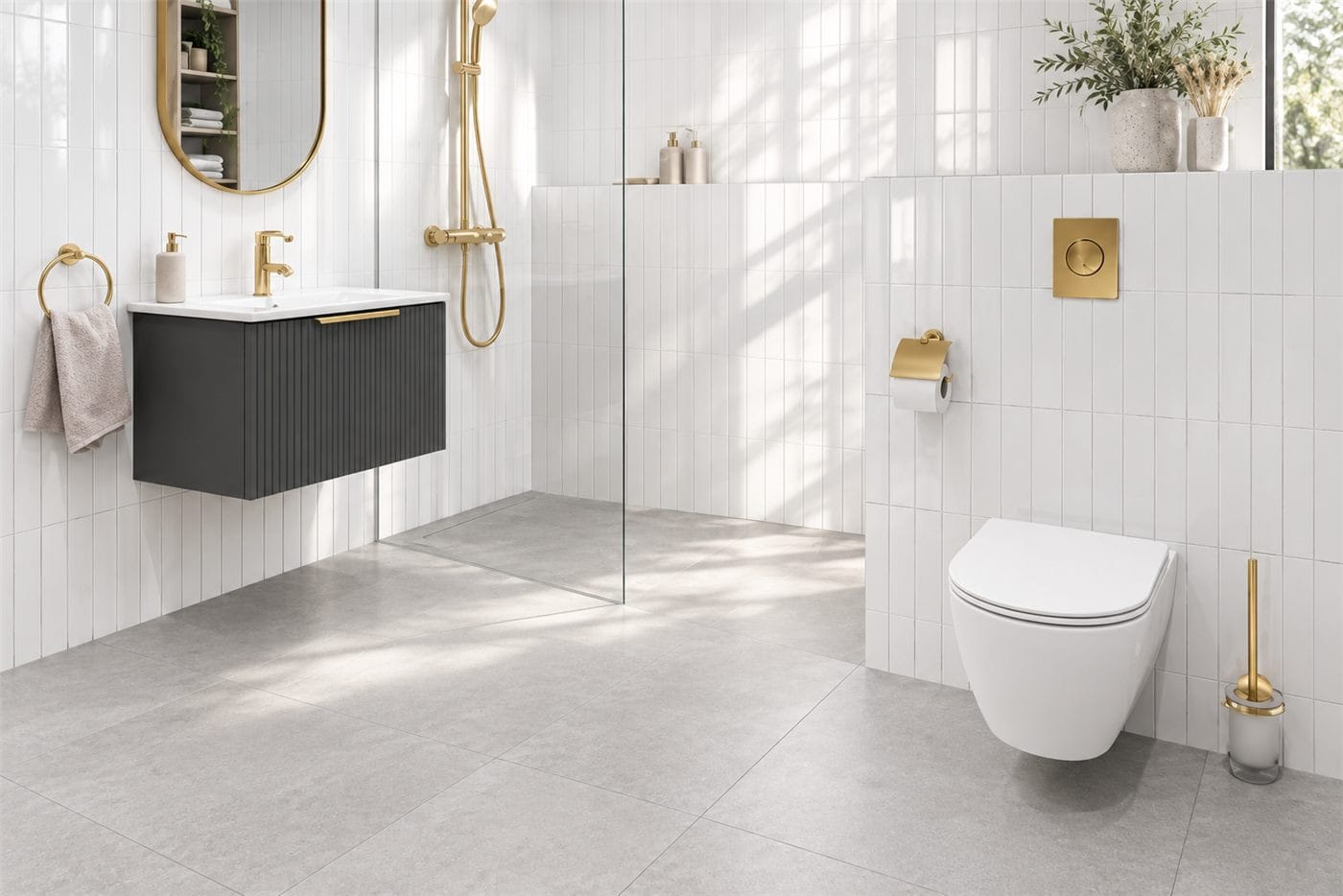 Wall-hung toilet on a GROHE Rapid SL carrier with a clear floor beneath
